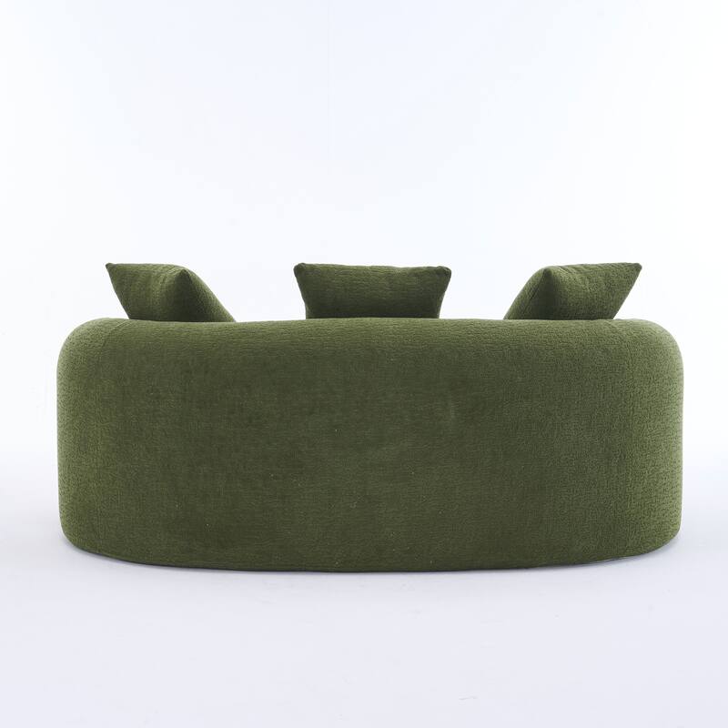 Chenille Curved Loveseat Sofa, Full Compression Sponge Sofa with 3 Pillow