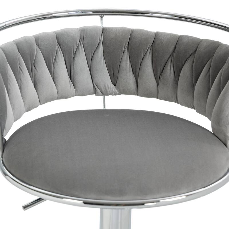 Velvet Upholstered Adjustable Bar Stool Swivel Counter Chair Set of 2