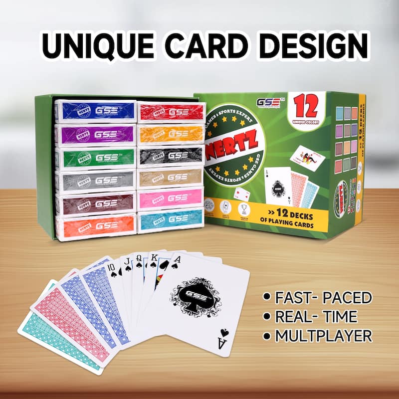 GSE Nertz Card Game Set, Multi-Colored Playing Card Deck, Bulk Set Poker Wide-Size Regular Index