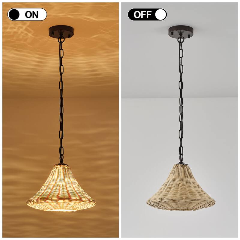 Starsky 1-Light 11.81in Handwoven Rattan Cone Pendant
