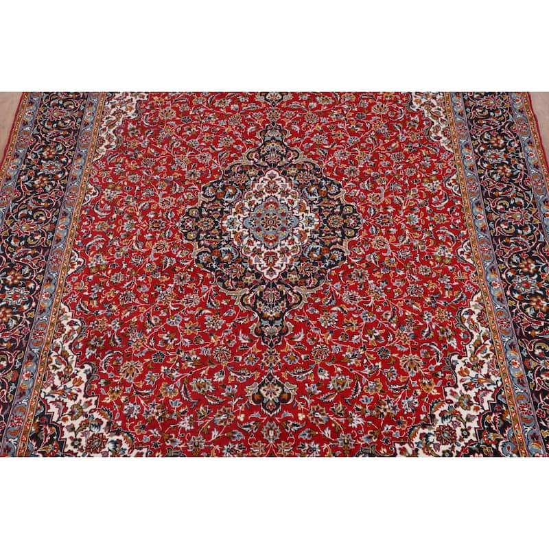 Floral Red Kashan Turkish Area Rug Machine Made Medallion Carpet - 9'7" x 12'11"
