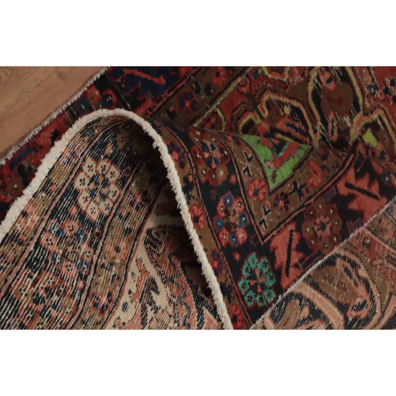 Hand Knotted Oriental 100% Wool Carpet Traditional Geometric Oranges & Rust Heriz Runner Rug - 11' 1'' X 3' 4''