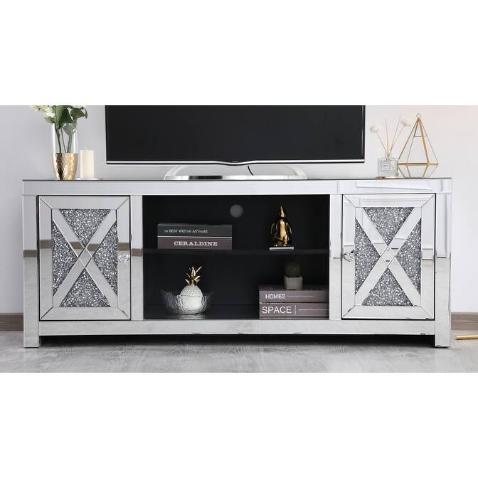 59 in. Mirrored TV stand with Crystals
