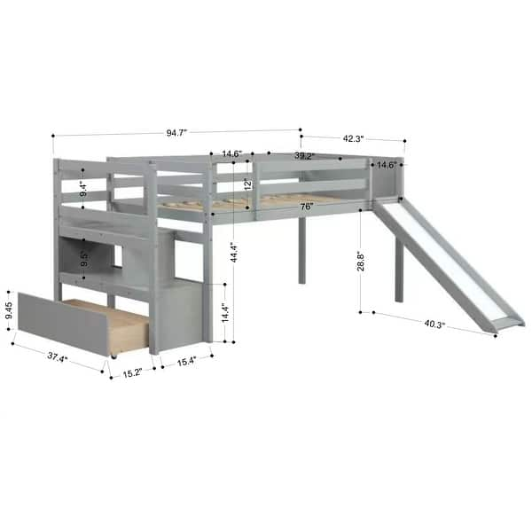 Twin Wood Low Loft Bed with Drawer, Shelf, Stairs and Slide for Kids ...