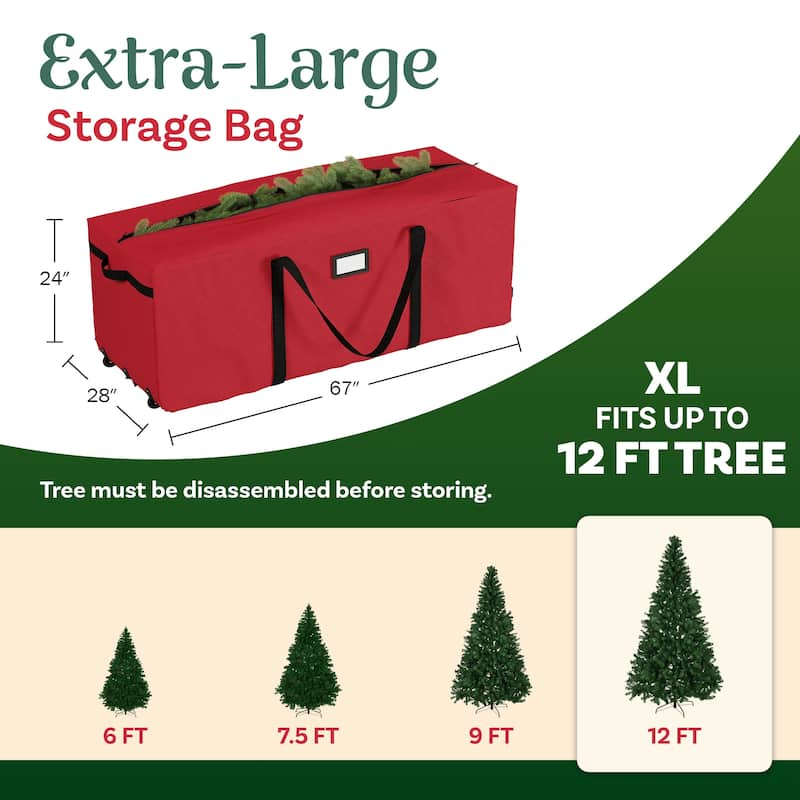 Rolling Christmas Tree Storage Bag- For 12 FT Artificial Trees-Green Canvas Duffel with Wheels by Hastings Home