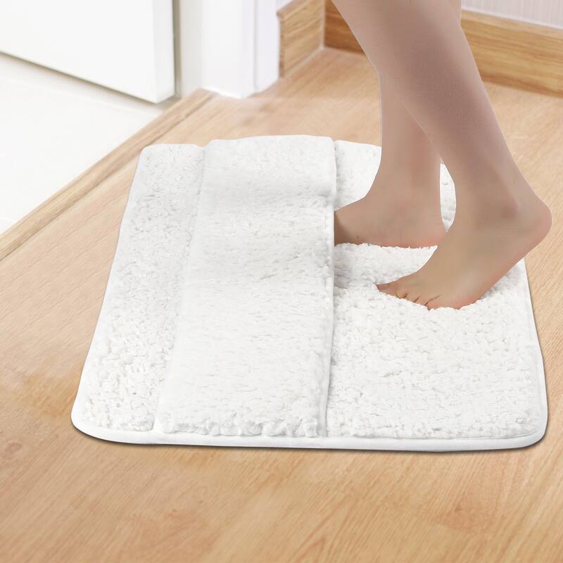 Plush Shaggy Bathroom Rugs Mat, Extra Soft and Absorbent Bath Rugs, Non-Slip Bath Carpet, Machine Wash - White - 20" x 32"