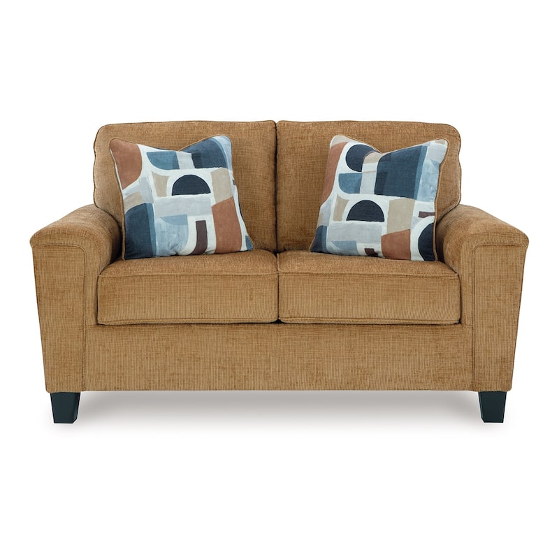Erin Loveseat, 2 Accent Throw Pillows, 61 Inch Light Brown Polyester