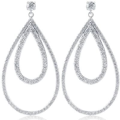 5 Ct Pear Shape Dangle Lab Grown Diamond Large Earrings White Gold 2" Tall