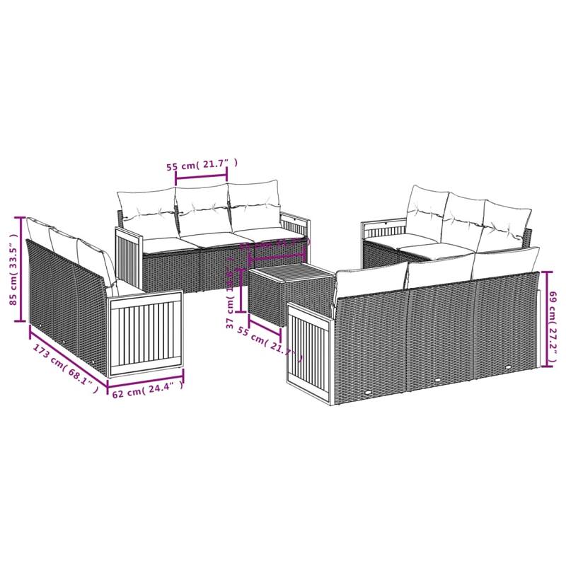 vidaXL 12 Piece Patio Sofa Set with Cushions Black Poly Rattan