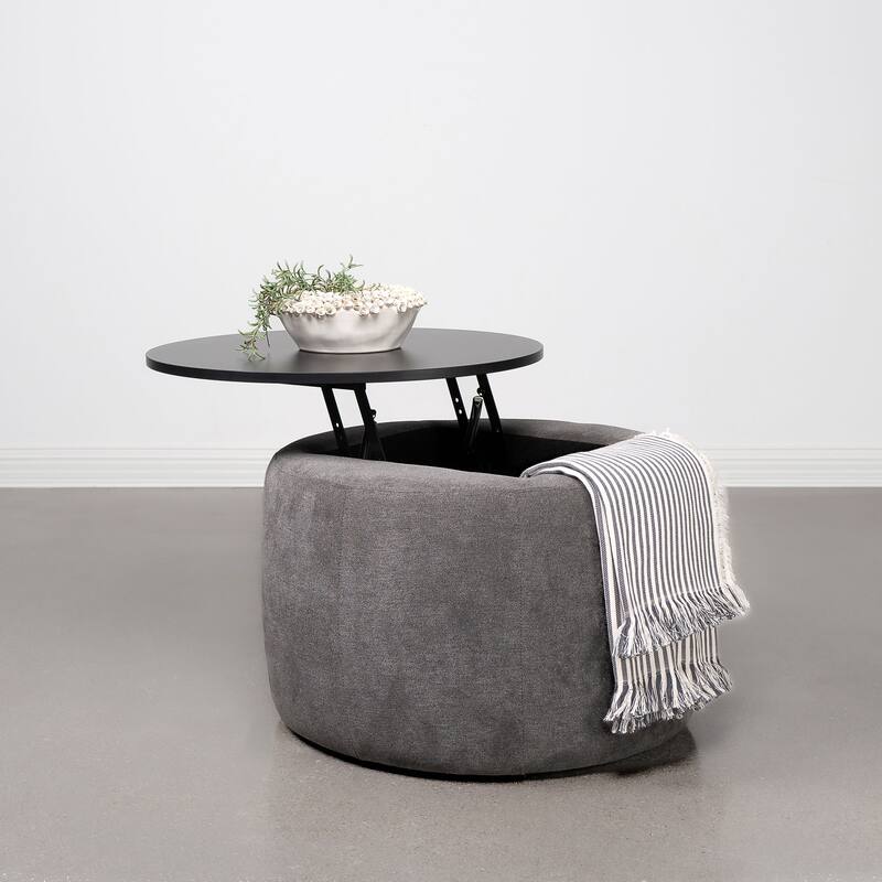 Round Upholstered Lift Top Storage Ottoman