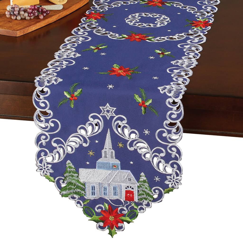 Embroidered Holiday Church Scrolling Cutwork Table Linens