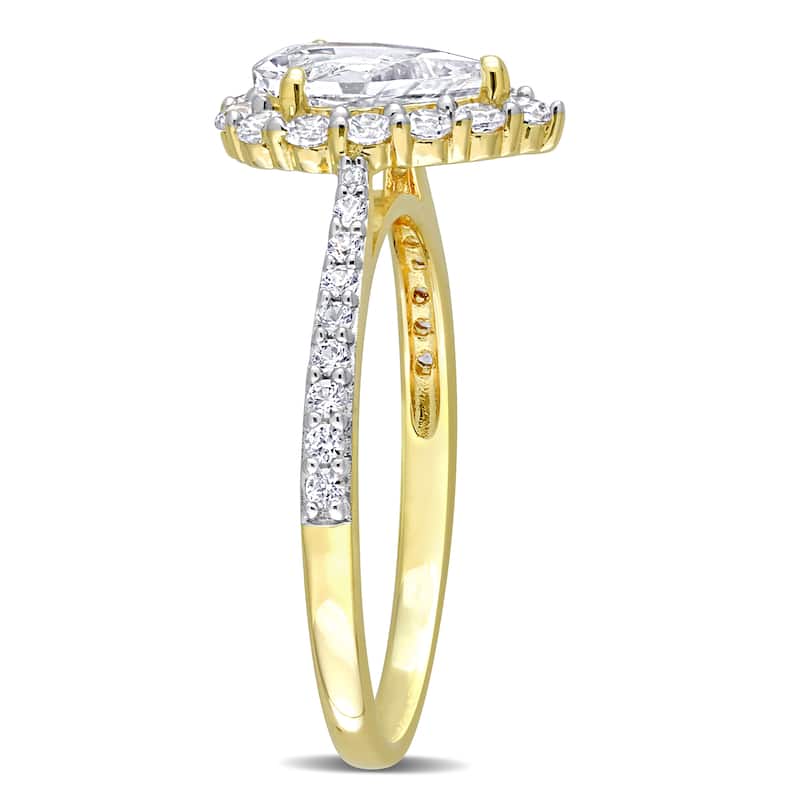 Miadora 1 7/8ct TGW Created White Sapphire Halo Teardrop Ring in Yellow Silver