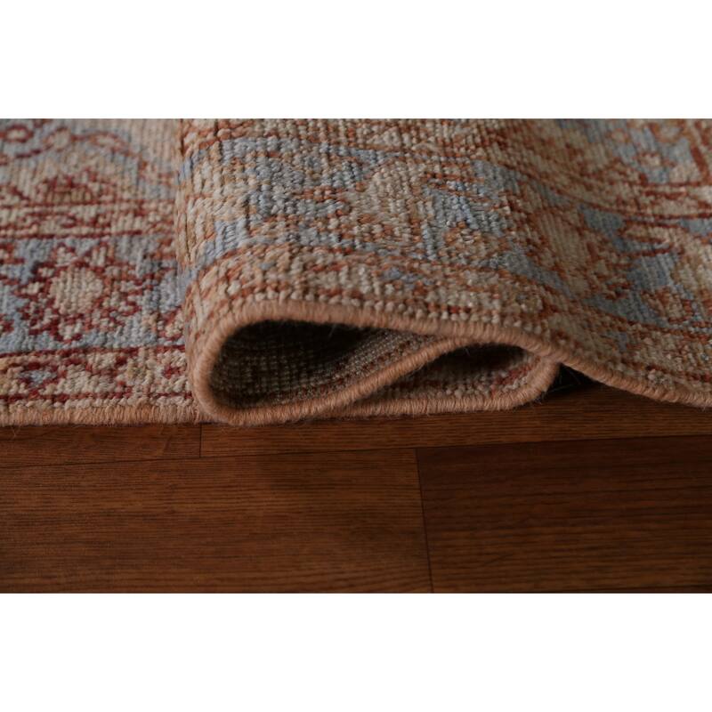 Hand Knotted Oriental 100% Wool Carpet Transitional Geometric Peach Oushak Area Rug - 3' 10'' X 2' 9''