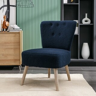 26.38'' Blue Teddy Fabric Button Accent Slipper Chair With Wooden Legs ...