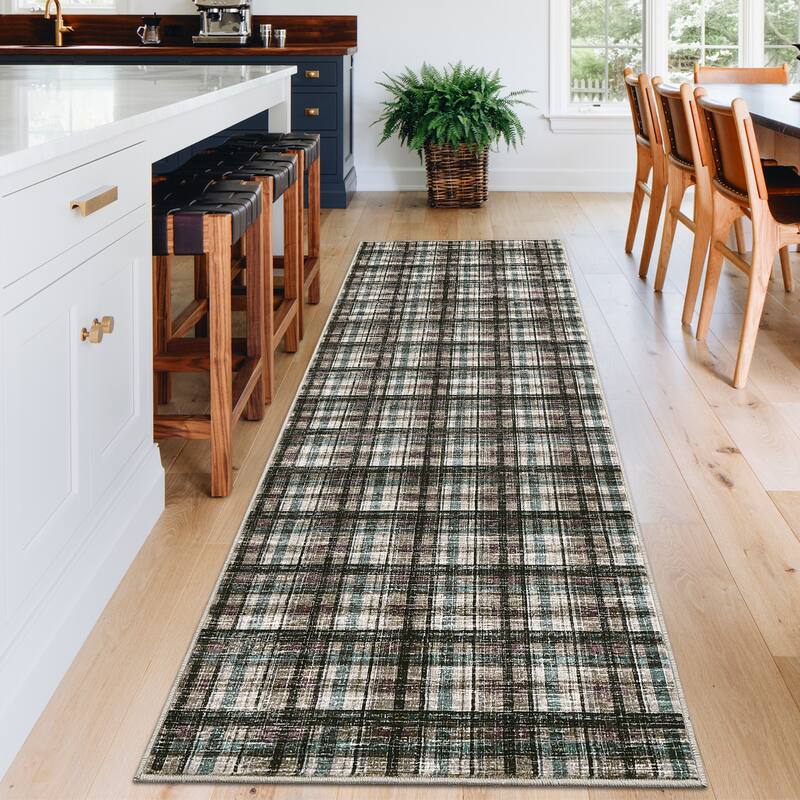 Garvee Timeless Check Washable Area Rug