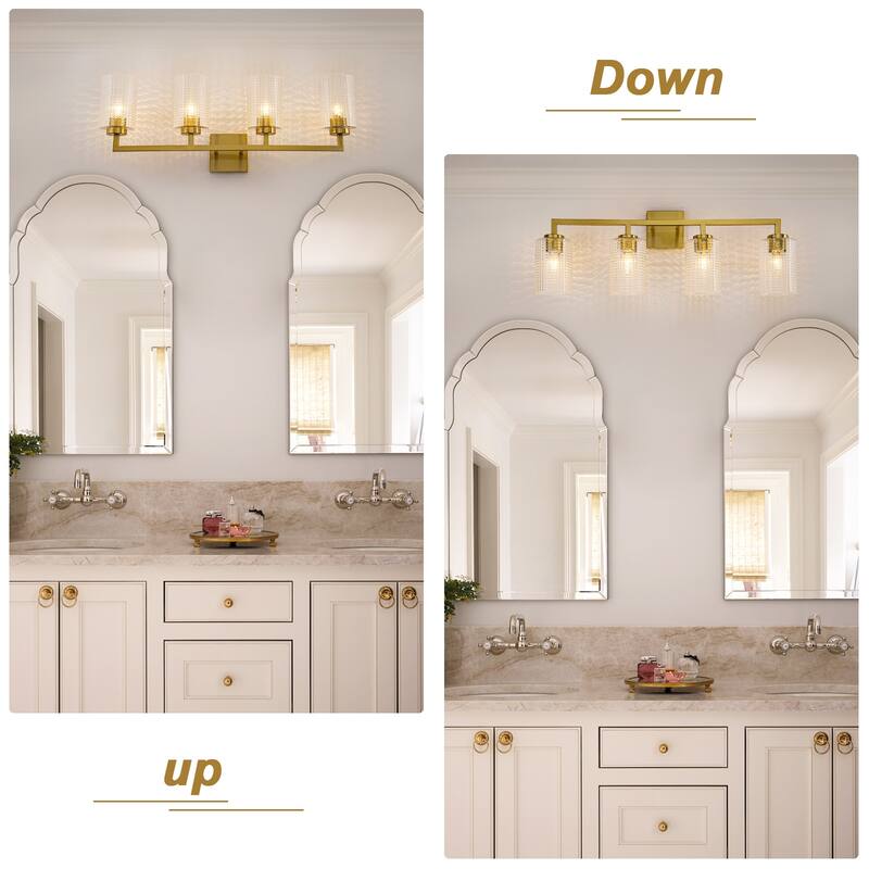 3/4-Light Modern Glass Wall Sconce Bathroom Vanity Light with Grid Glass Shades