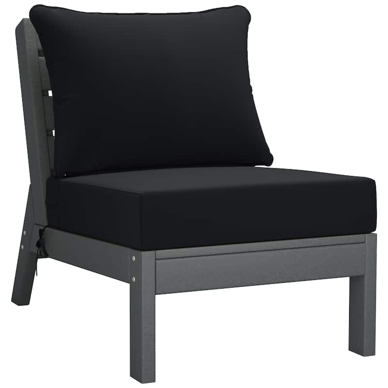 Birchwood All Weather HDPE Outdoor Patio Deep Seating Gray Armless Chair With Cushions (1-Piece)