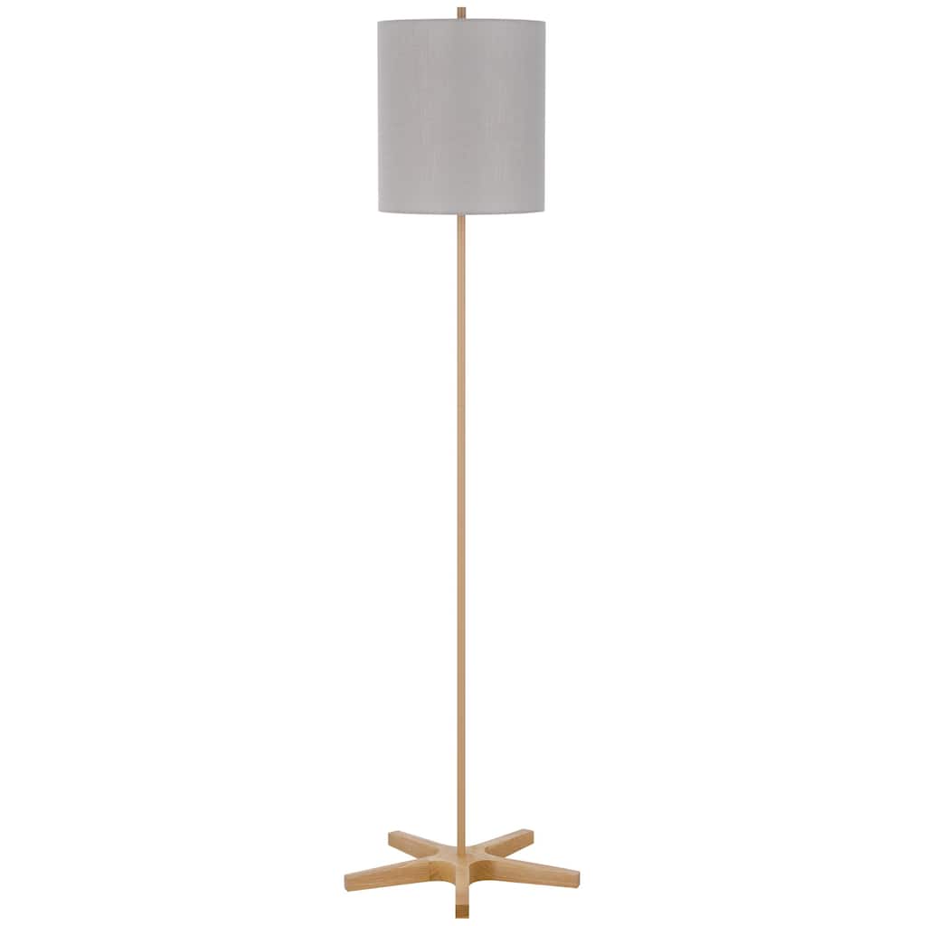 Plue 62 Inch Floor Lamp, Brown Pole w Star Wood Base, White Shade