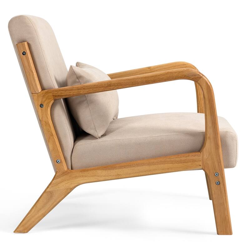 Mid-Century Modern Single Seat Leisure Accent Chair with Solid Wood Armrests and Feet