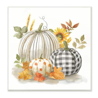 Stupell Patterned Pumpkins Autumn Harvest Country Still Life Wood Wall Art - Multi-color