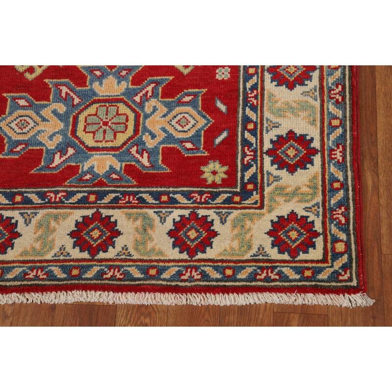 Red Kazak Accent Rug Hand-Knotted Geometric Wool Carpet - 2'10"x 4'2"