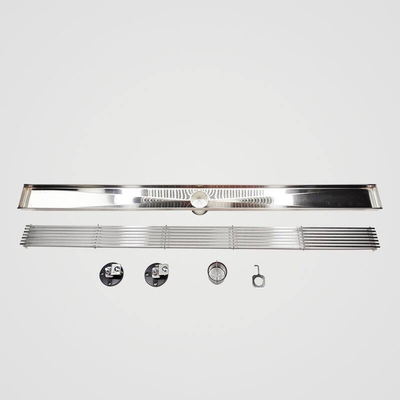 Oceanic Linear Shower Drain, Marine-grade 316 Stainless Steel, Grid Cover with Hair Strainer