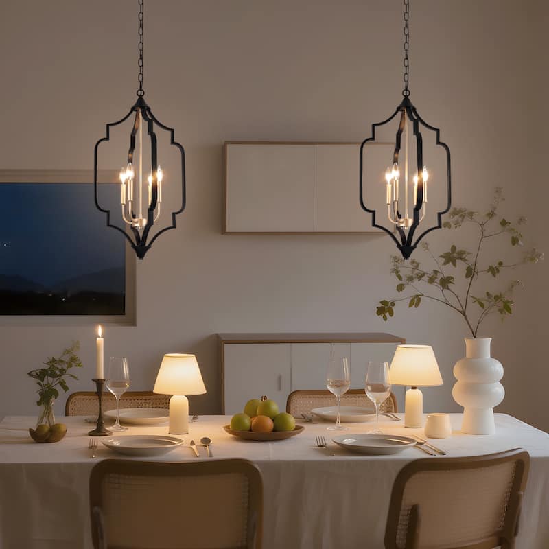 Modern Glam 4-Light Black Gold Chandelier Geometric Pendant Lights for Dining Room - 15" D x 27" H