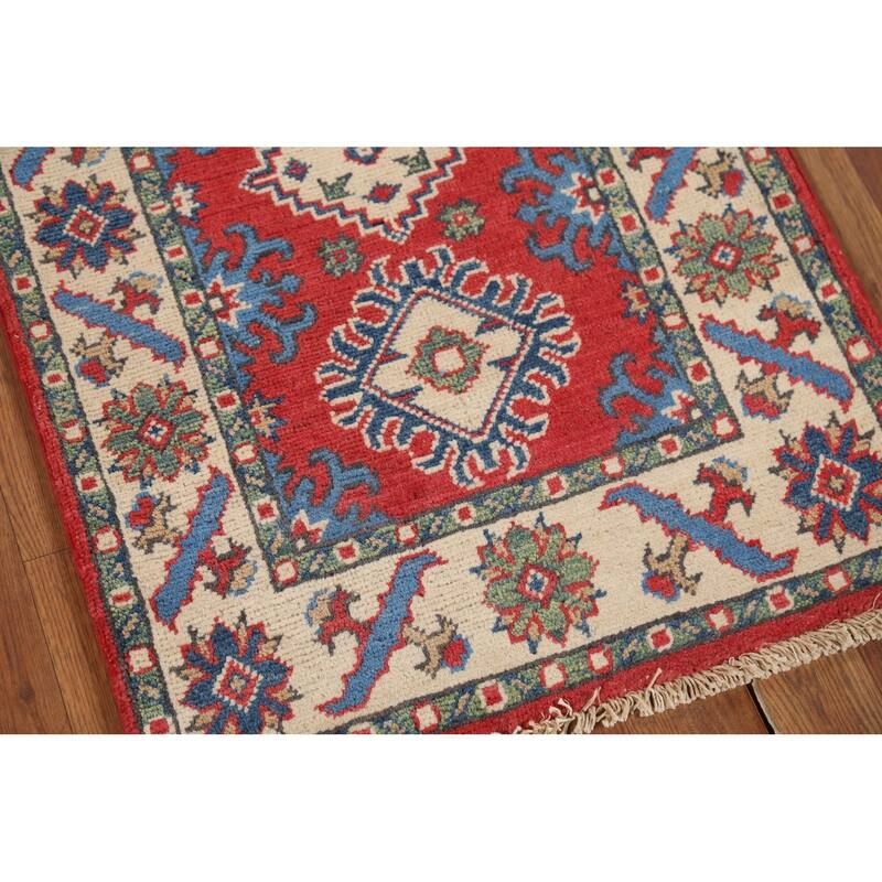 Geometric Red Kazak Oriental Accent Rug Handmade Wool Carpet - 2'1"x 2'10"