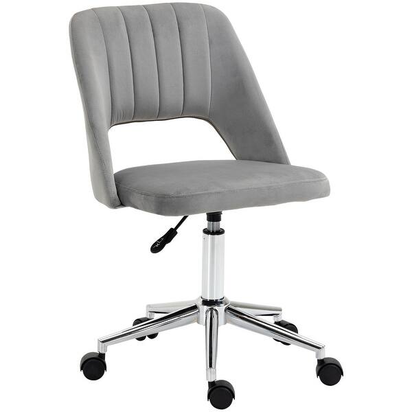 slide 2 of 9, Velvet Mid Back Home Office Chair with Wheels, Ergonomic Study Seat, Upholstered Tufted Chairs with Hollow Back Design - N/A Gray