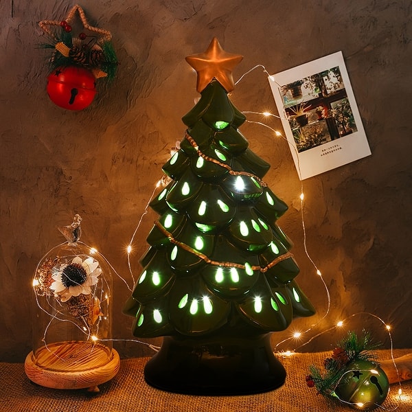 Costway 11 5 Pre Lit Ceramic Christmas Tree Tabletop Lights Pre Lit Ceramic Christmas Tree Tabletop