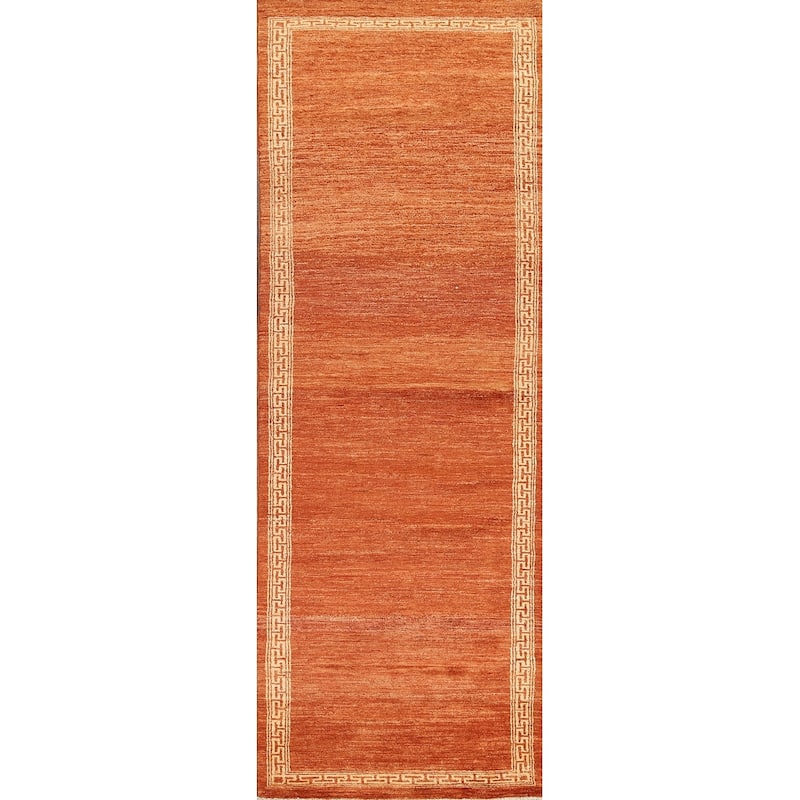 Orange Bordered Oriental Gabbeh Kashkoli Wool Runner Rug Hand-knotted - 2'8" x 8'11"