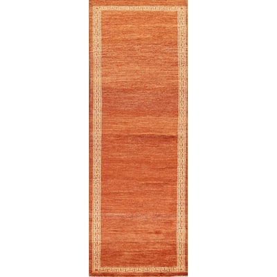 Orange Bordered Oriental Gabbeh Kashkoli Wool Runner Rug Hand-knotted - 2'8" x 8'11"