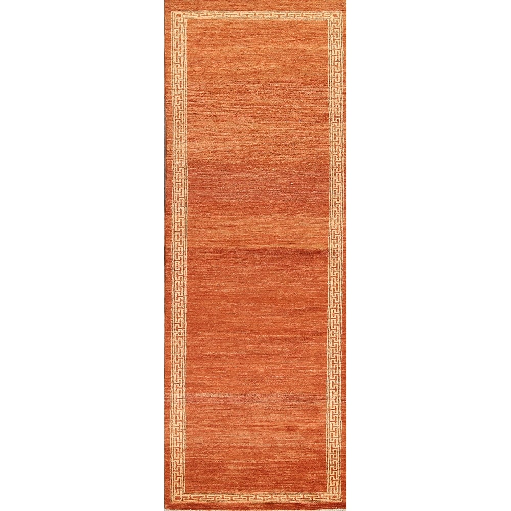 Orange Bordered Oriental Gabbeh Kashkoli Wool Runner Rug Hand-knotted - 2'8" x 8'11"