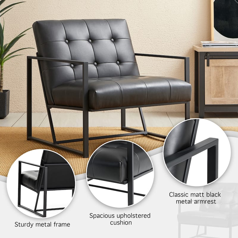 Glitzhome 29.50"W Mid-Century PU Leather Tufted Accent Chair - 29.5"W x 30.5"H x 29.25"D