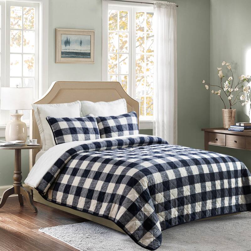 HULALA HOME 3 Piece Quilt Set with Plaid Patterns
