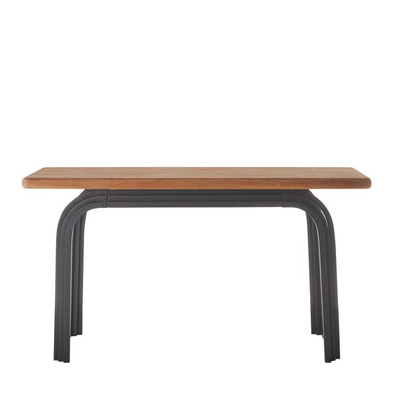 Black Metal Layered Arch Console Table with Brown Tabletop