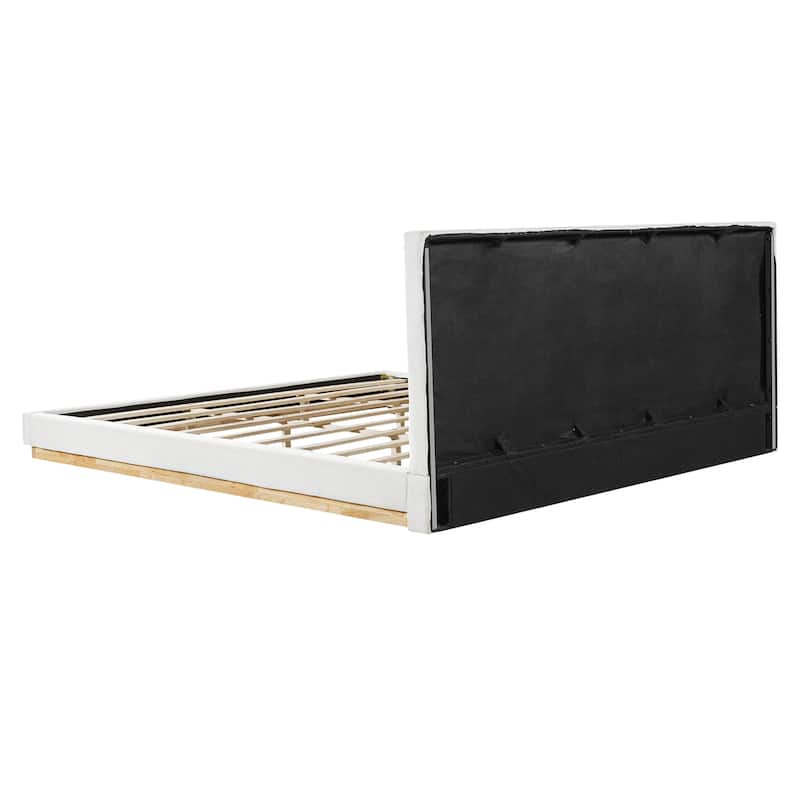 Minimalist Wooden Upholstered Bed with Chenille Headboard