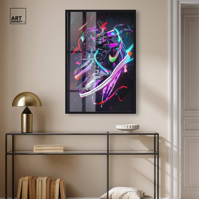 Neon Ribbons Sneakers Shadowbox by Art Remedy