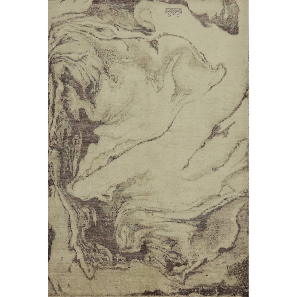 Hand Knotted Oriental 100% Wool Carpet Modern Abstract Beige & Ivories Modern Area Rug - 6' 4'' X 4' 9''