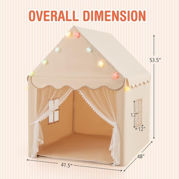 Gymax Kids Playhouse Tent Large Castle Fairy Tent w/ Star Lights Mat