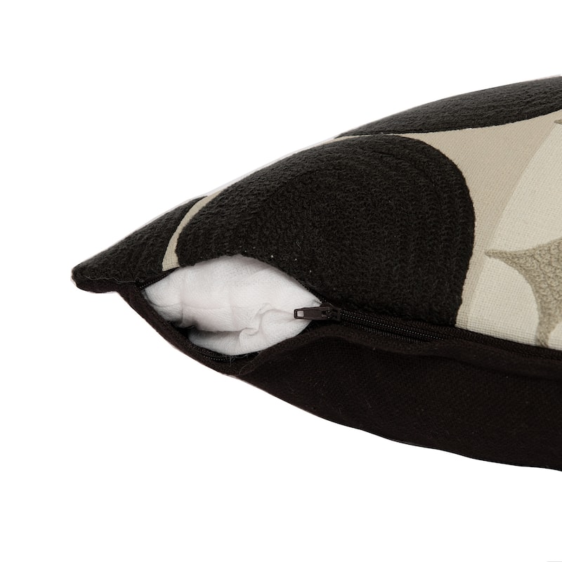 HomeRoots 20" Beige and Black Geometric Cotton Throw Pillow With Embroidery