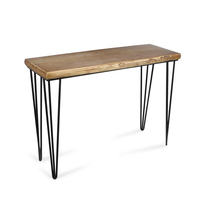 HomeRoots 42" Brown and Black Wood and Metal Distressed Console Table - 42.00 in. x 30.50 in. x 14.75 in.