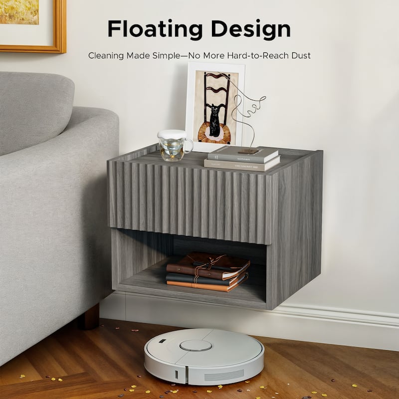 Modern Wall-Mounted Floating Nightstands with Drawer and Open Shelf (Set of 2)