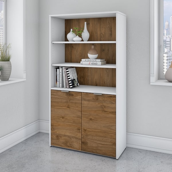 slide 2 of 24, Jamestown 5 Shelf Bookcase with Doors by Bush Business Furniture Fresh Walnut/White