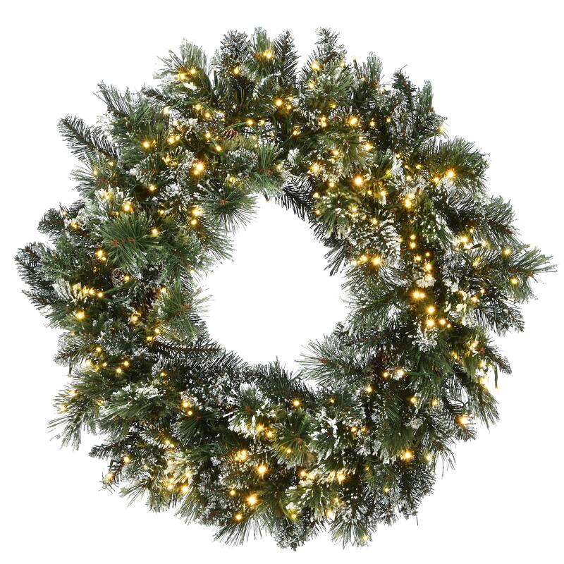 National Tree Company 30 in.Glittery Bristle Pine Wreath with Dual Color LED Cosmic Lights - 30 in
