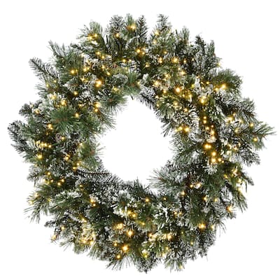 National Tree Company 30 in.Glittery Bristle Pine Wreath with Dual Color LED Cosmic Lights - 30 in