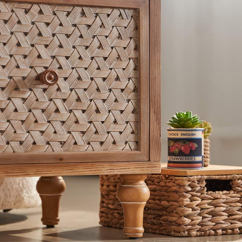 Boho Rattan TV Stand with Drawers, Wooden Media Cabinet TV Console Entertainment Center for TVs 55 60 65 Inches