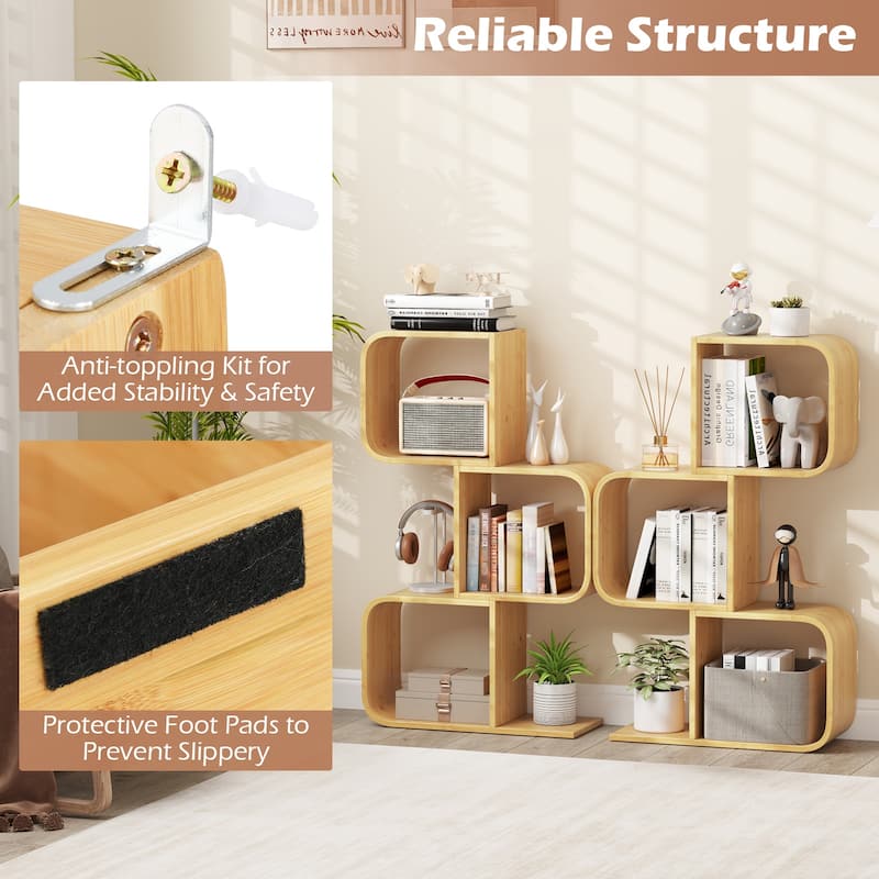 Costway 1/2 PCS 2 Tier S-Shaped Bookcase with 2 Open Cubes Geometric