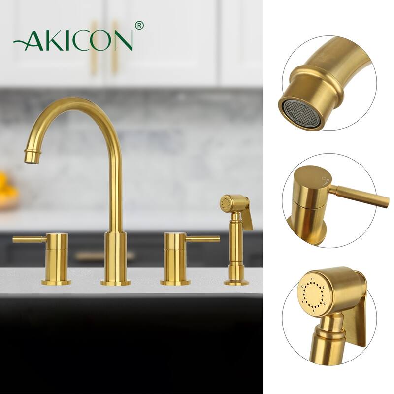 Two-Handles Copper Widespread Kitchen Faucet with Side Sprayer