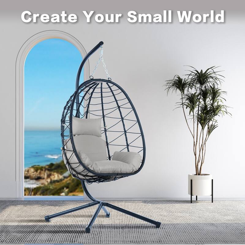 GDFStudio - Celeste Indoor Outdoor Swing Egg Chair with Stand for Relaxing Patio and Garden Lounging